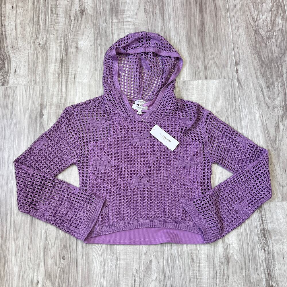 No Comment Girls Purple Knit Cropped Hoodie Sweater & Camisole Set Size L (14)